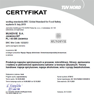 30.10.2020  - Certyfikat według standardu BRC Global for Food Safety